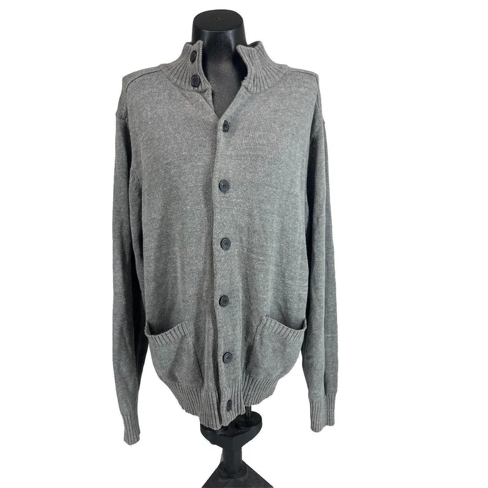 Oscar De La Renta Cardigan Sweater Mens Size XL Gray Stylish Knit Button Front C